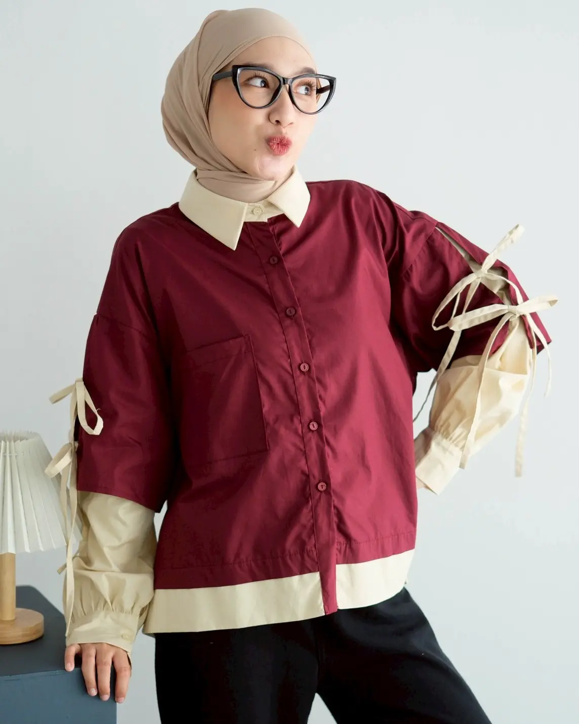 Jinju Shirt Kode 20289 Maroon-Cream