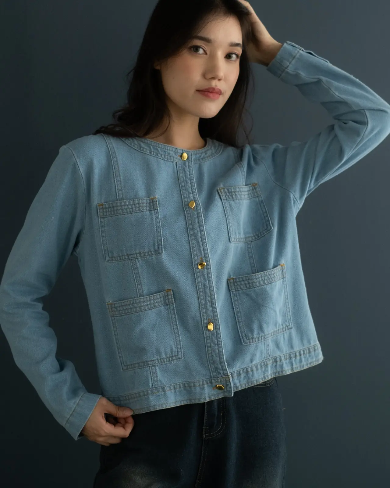 IMERA DENIM JACKET KODE PR1004 LIGHT BLUE