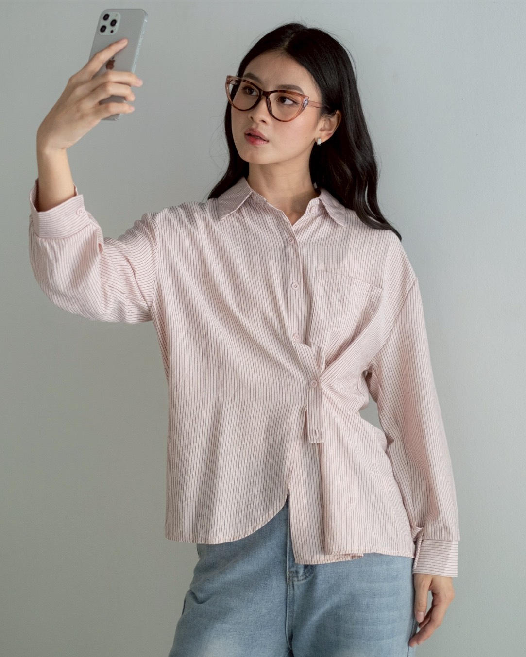 Aisy Stripe Shiirt Kode 377G Pink