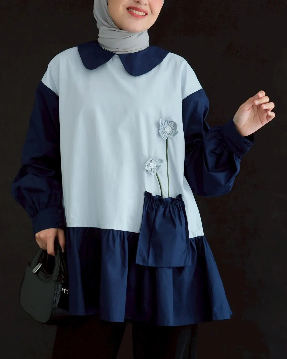 Aurielle Shirt Kode 80104 Navy-Light Grey - Image 2