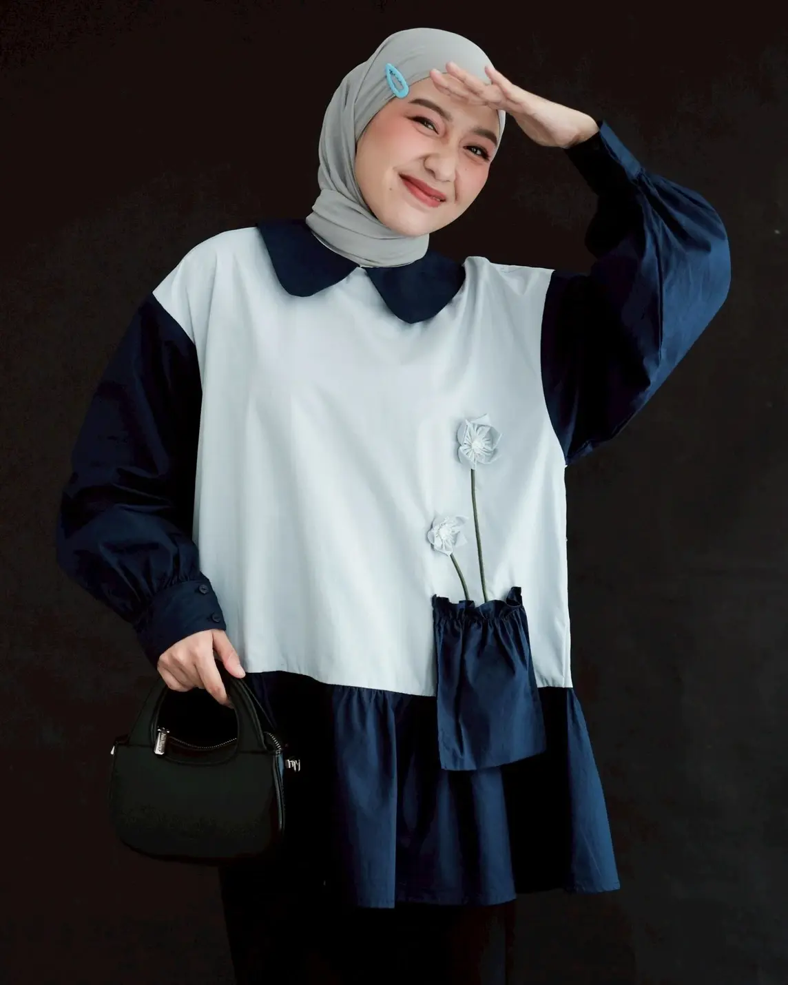 Aurielle Shirt Kode 80104 Navy-Light Grey - Image 3