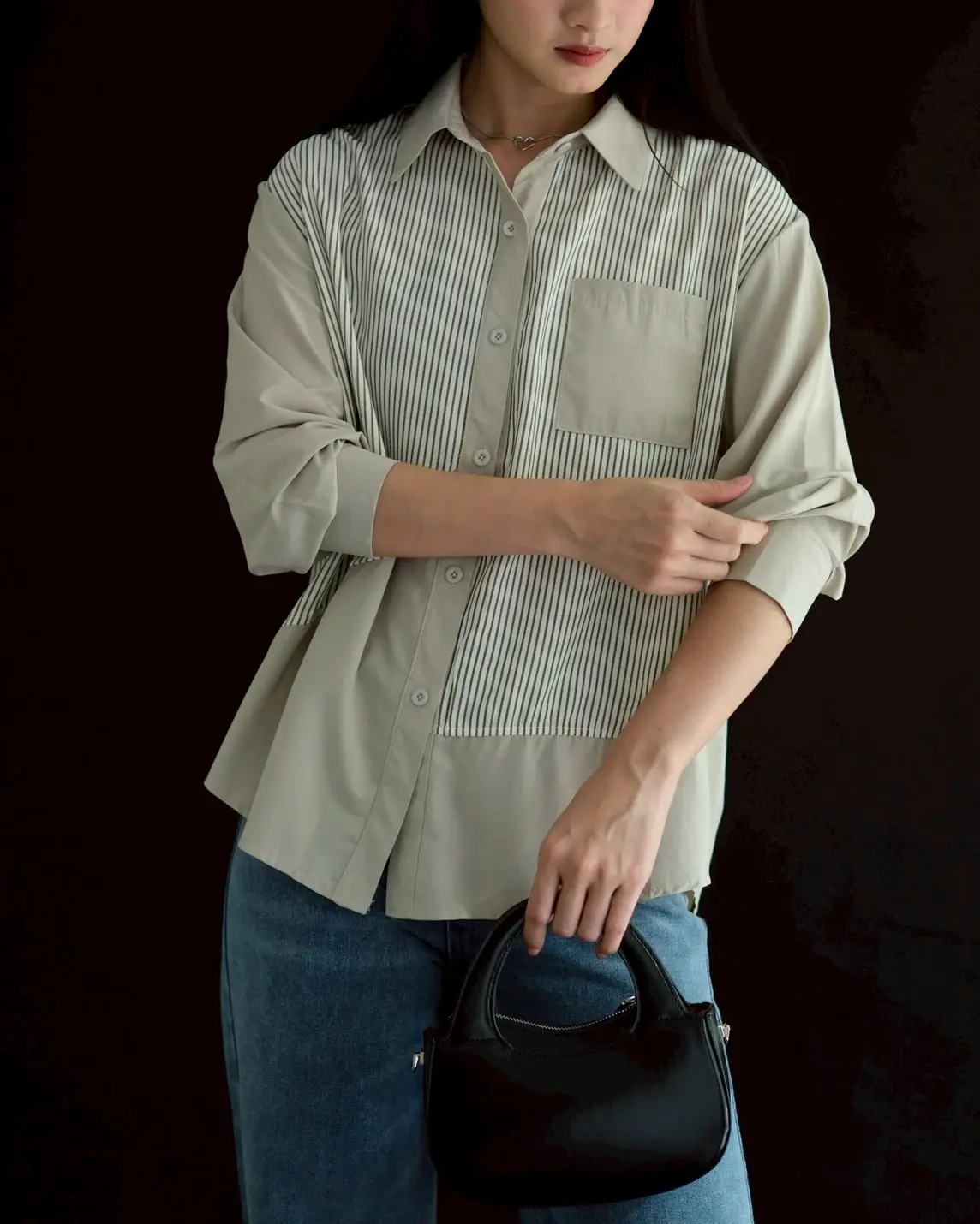 Nalara Stripe Shirt Kode 757G Beige-Khaki - Image 3