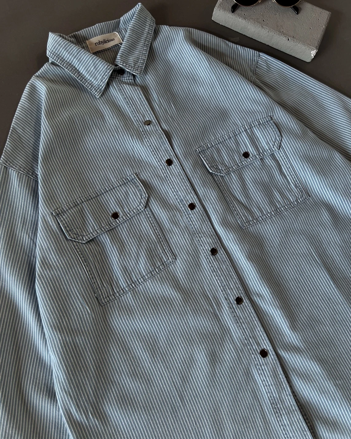 Jenan Denim Stripe Shirt Kode 8119-1 Light Blue