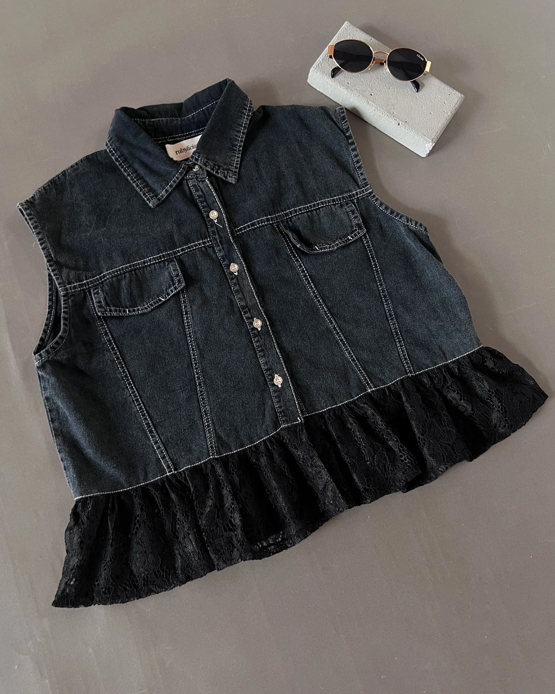 Palzia Denim Vest Kode 1626 Misty Black-Black