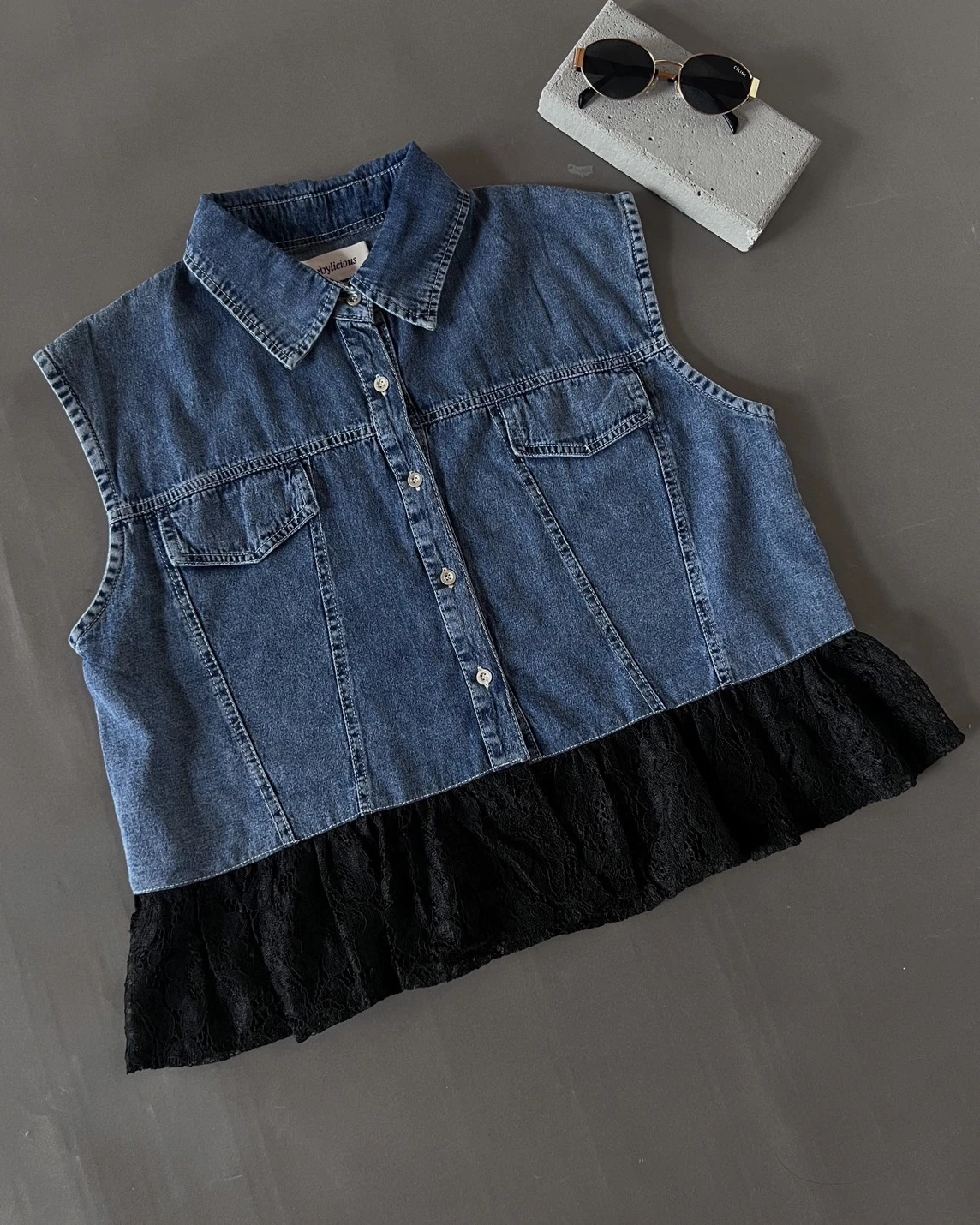Palzia Denim Vest Kode 1626 Medium Blue-Black
