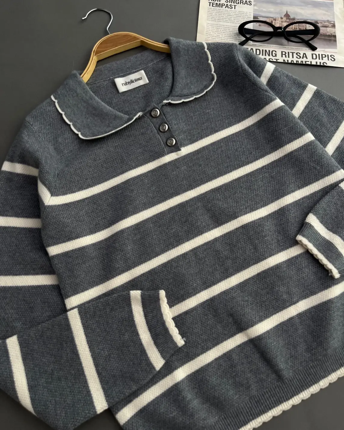 Despina Stripe Longsleeve Kode 308H Misty Grey - Image 2