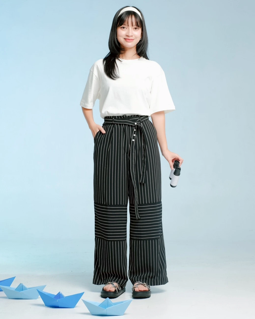 Satine Stripe Pants Kode 1461 Black