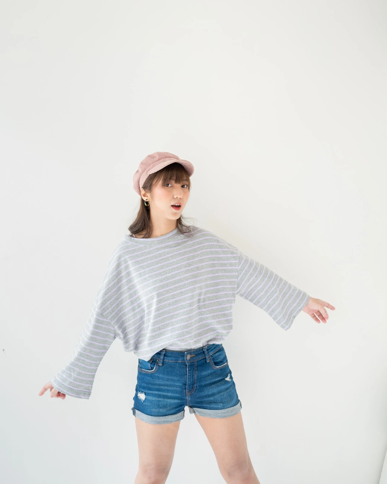 Alternative view of Karasu Stripe Sleeve Top Broken White-Grey