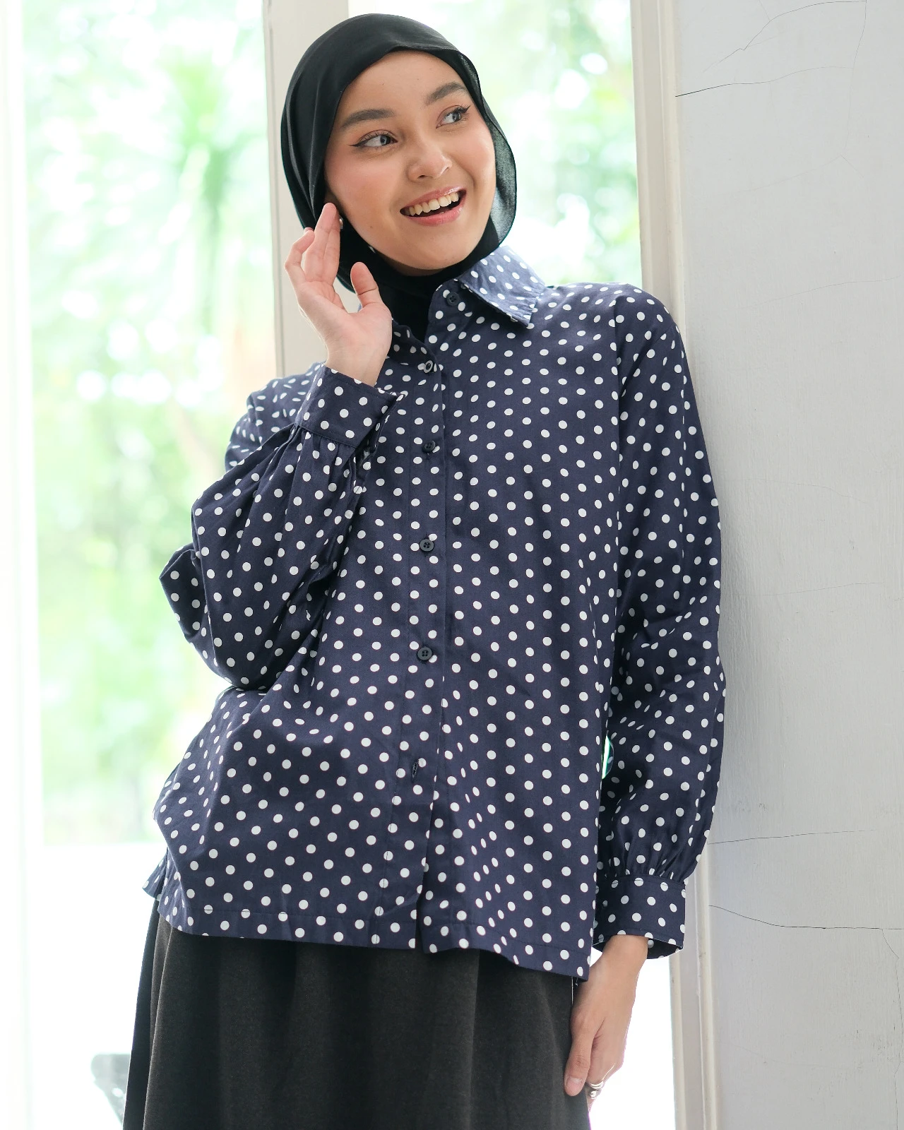 Lenora Polka Shirt Kode 25962 Navy