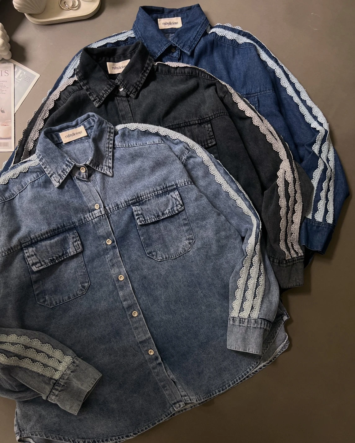 Pyorika Denim Shirt Kode 4127 Dark Grey - Image 3