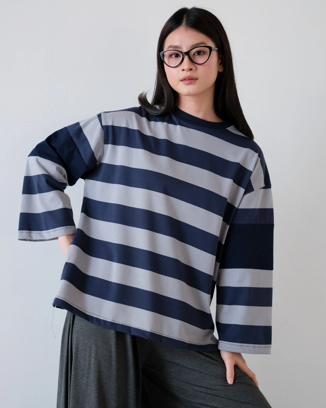 Alternative view of Dion Stripe Longsleeve Navy-Grey