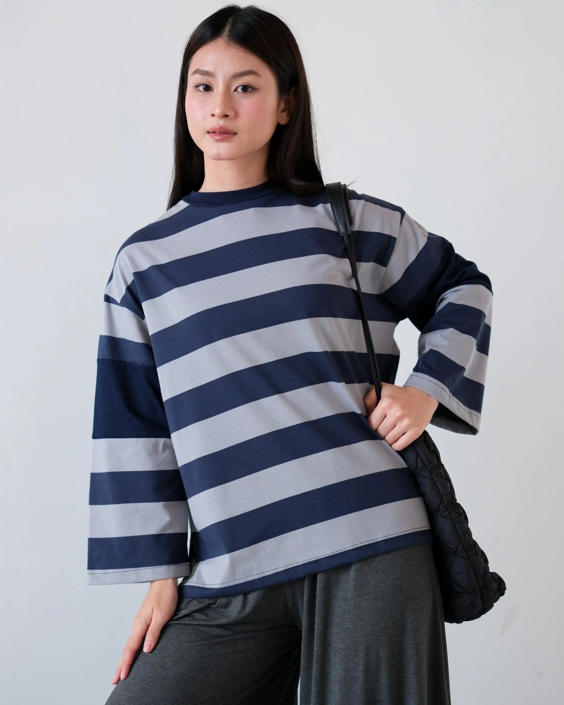 Dion Stripe Longsleeve Navy-Grey