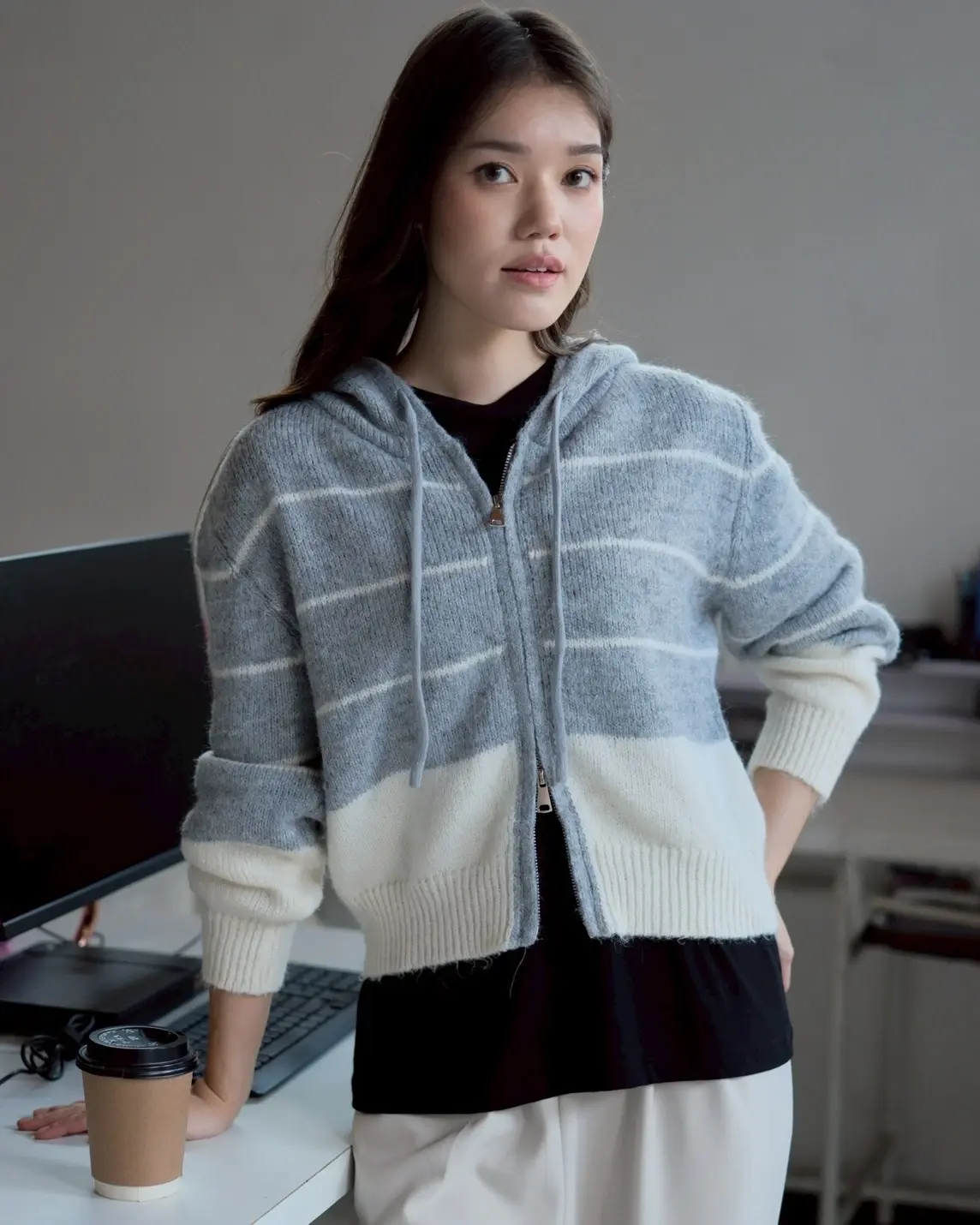 Phiora Knit Jacket Kode 122J Grey - Image 3