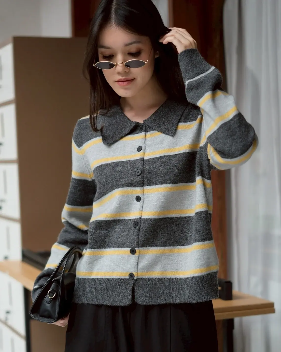 Fawzia Stripe Cardi Kode 161K Grey