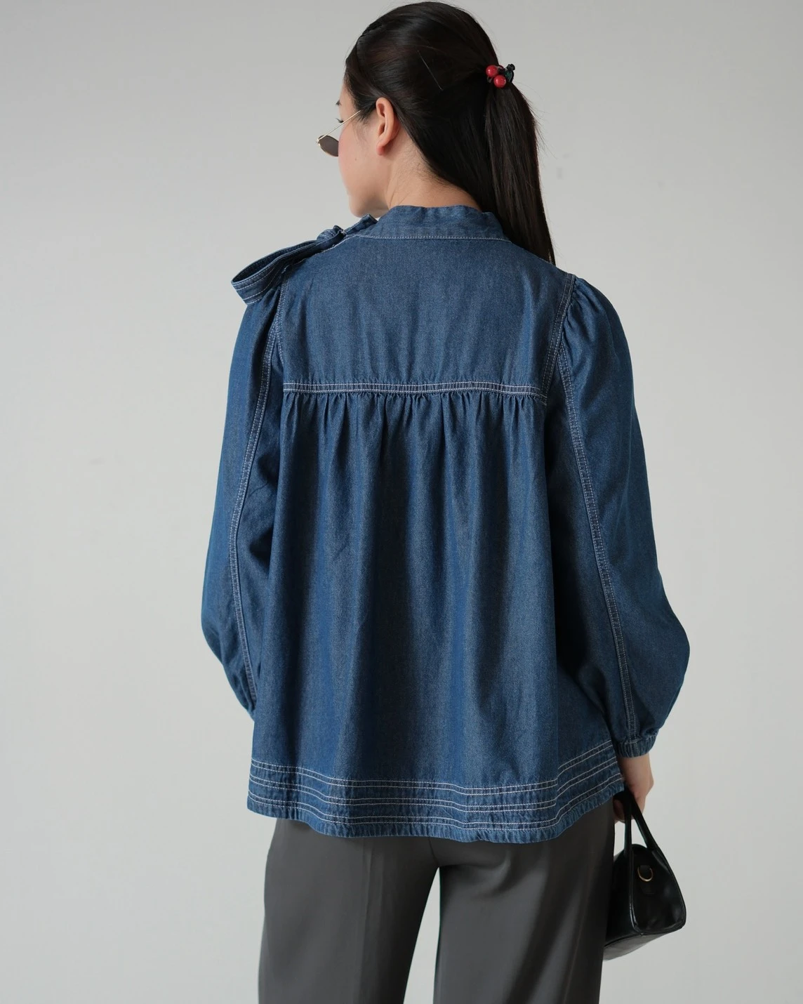 Jhani Denim Blouse Kode 70053-3 Medium Blue - Image 3