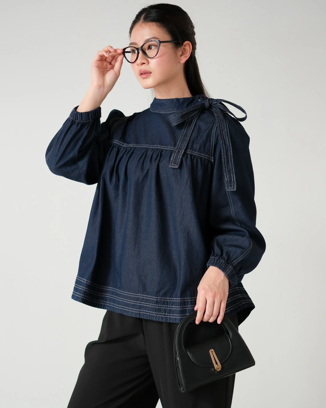 Alternative view of Jhani Denim Blouse Kode 70053-3 Dark Blue