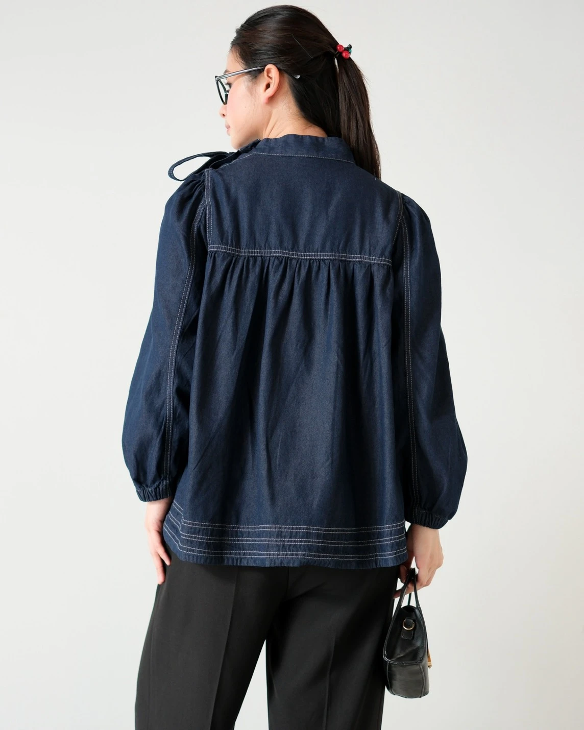 Jhani Denim Blouse Kode 70053-3 Dark Blue - Image 3