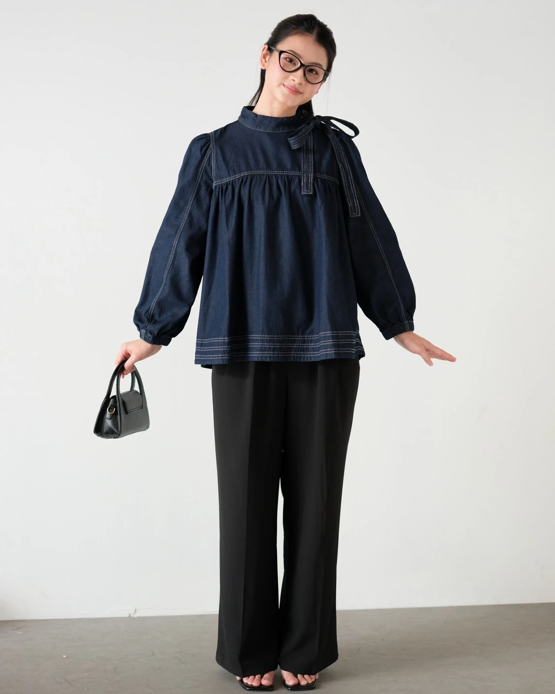 Jhani Denim Blouse Kode 70053-3 Dark Blue