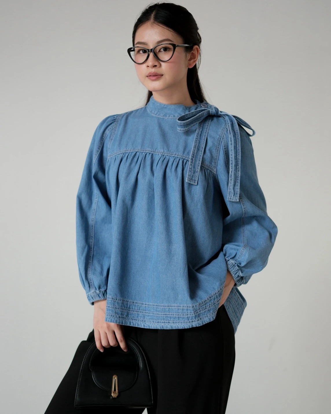 Jhani Denim Blouse Kode 70053-3 Light Blue
