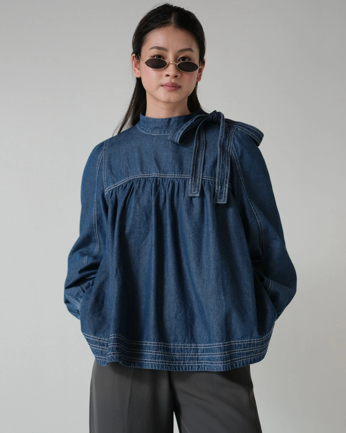 Alternative view of Jhani Denim Blouse Kode 70053-3 Medium Blue