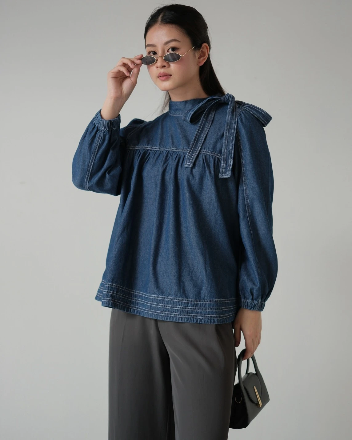 Jhani Denim Blouse Kode 70053-3 Medium Blue