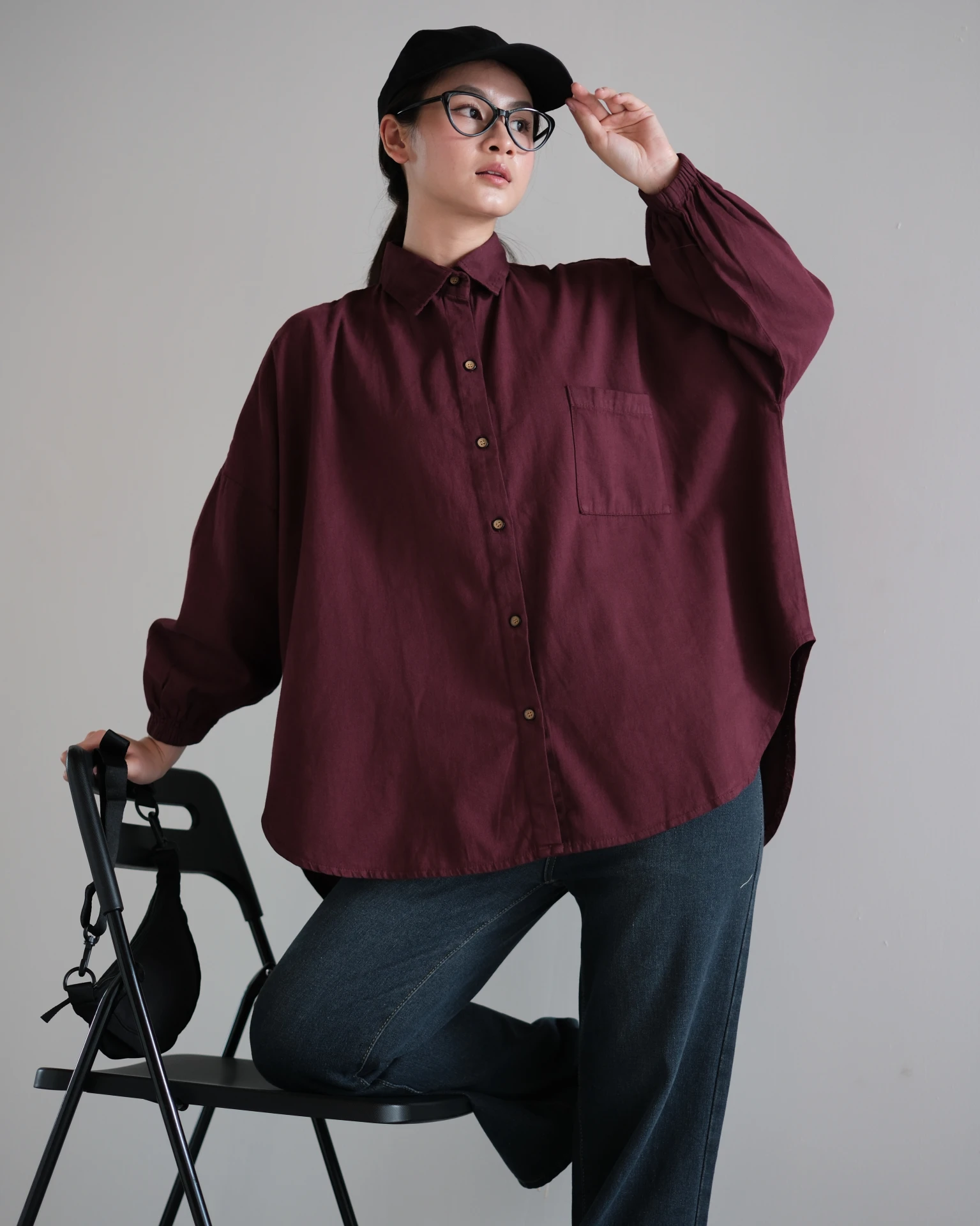 Jacira Denim Shirt Maroon