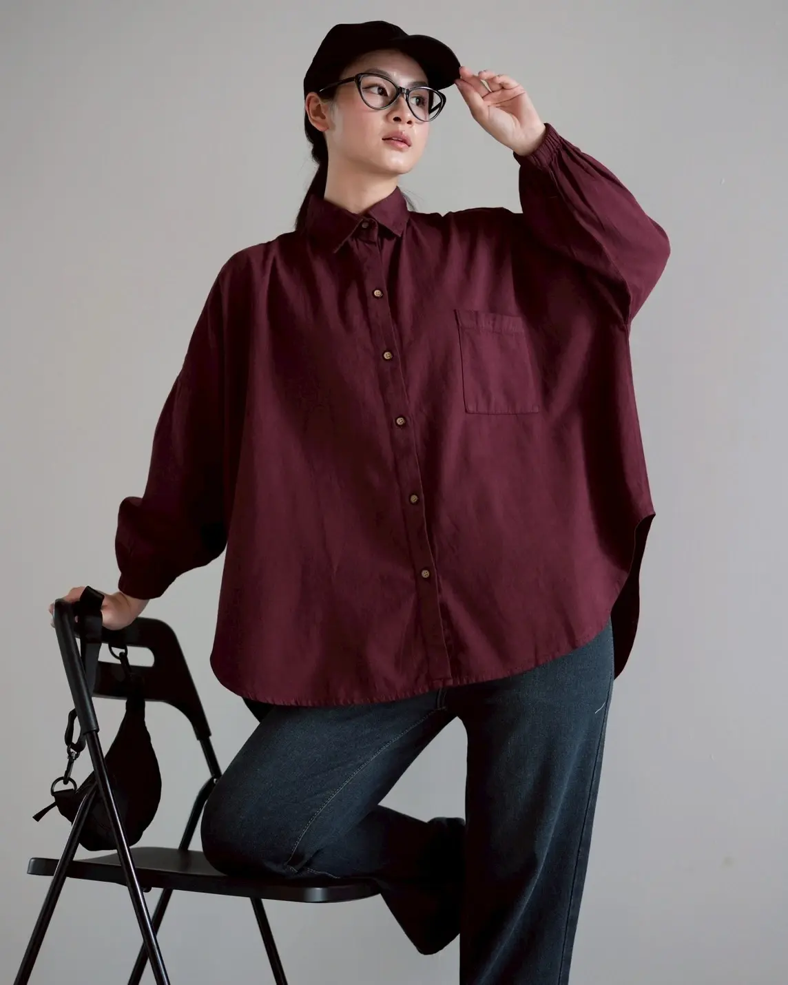 Jovani Denim Shirt Kode 70996 Maroon