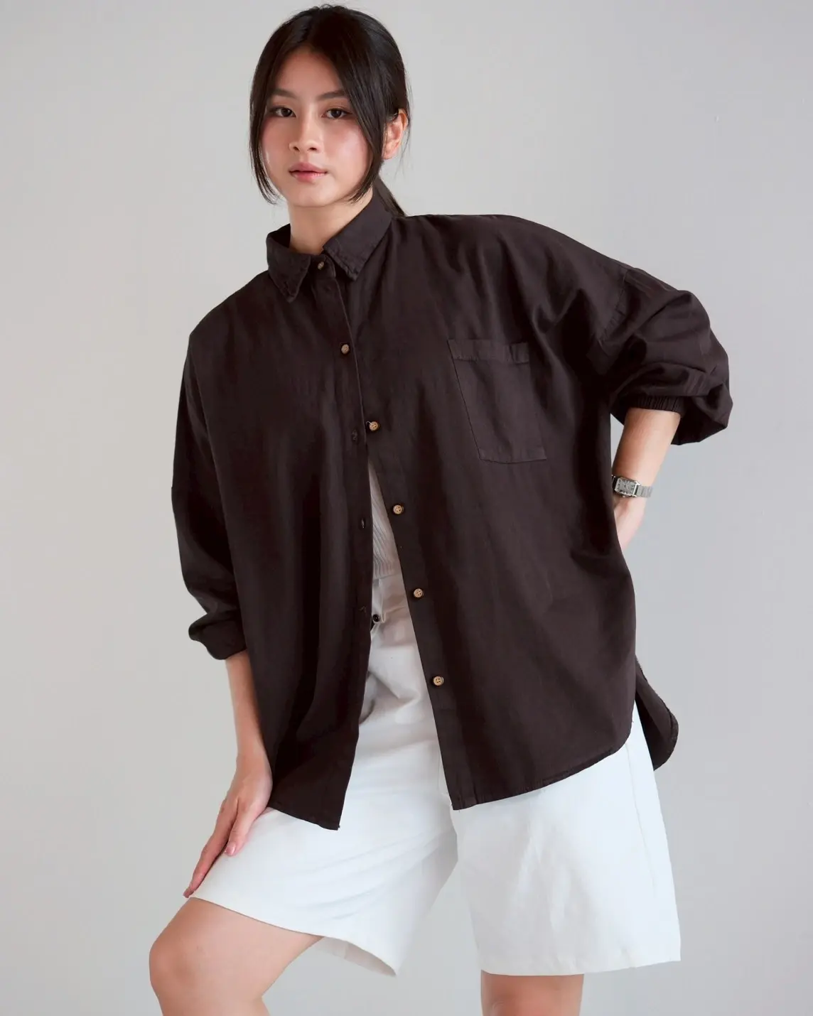 Jovani Denim Shirt Kode 70996 Mahogany