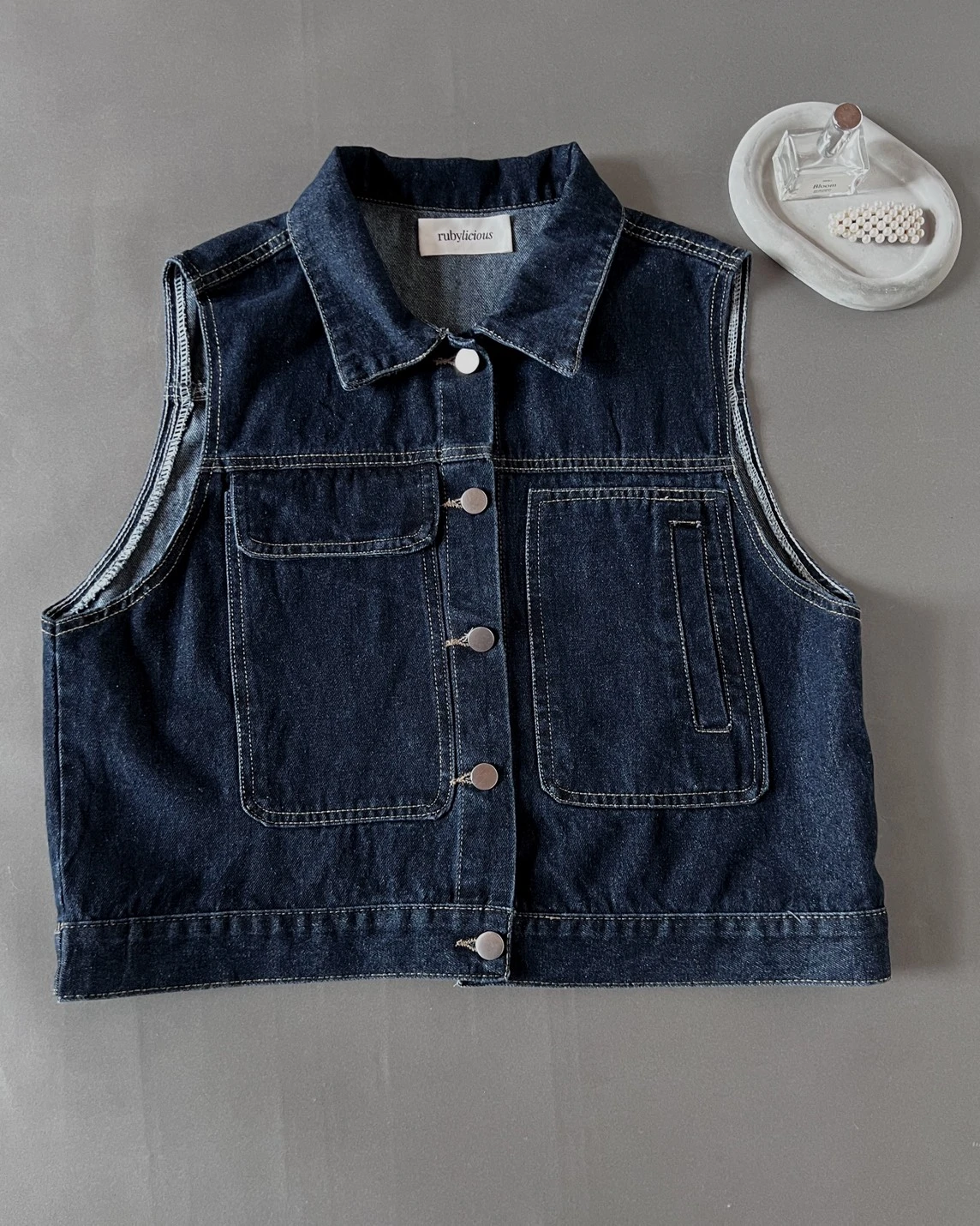 Qivela Denim Vest Dark Blue