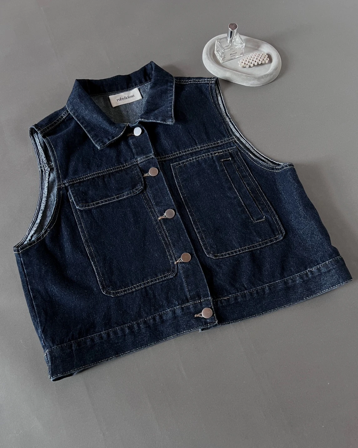 Alternative view of Qivela Denim Vest Dark Blue