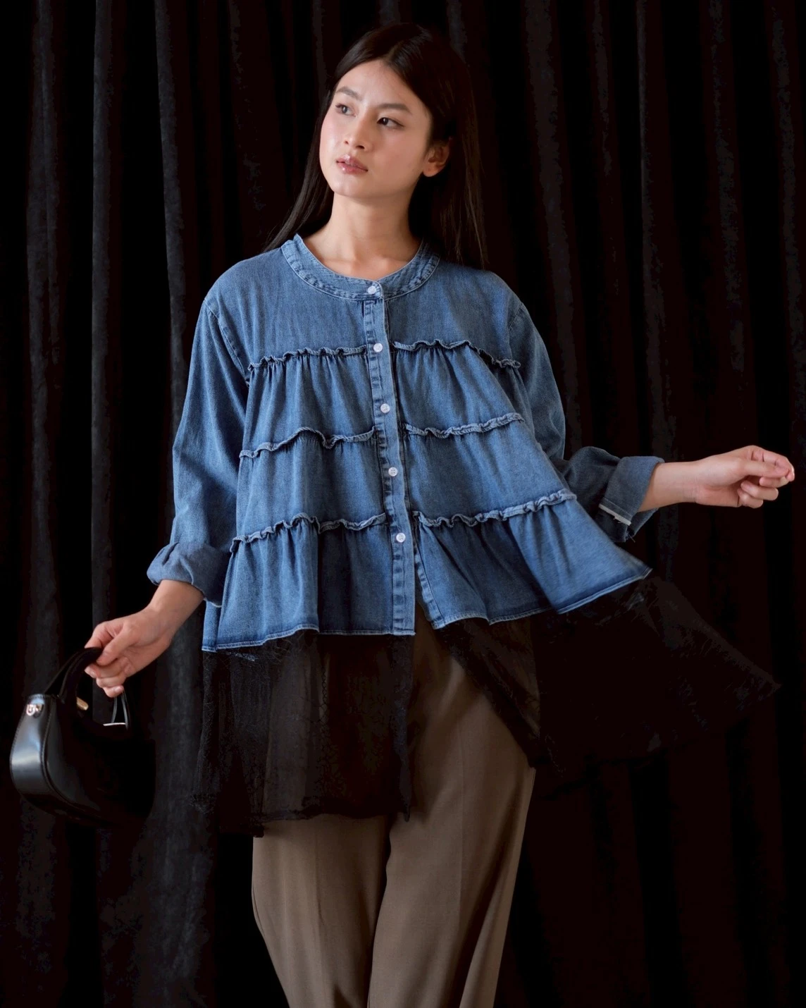 Alternative view of Ivayla Denim Shirt Acid-Black
