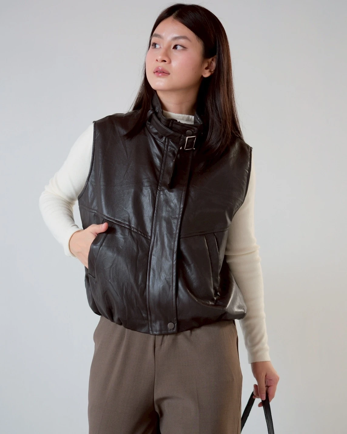 Xelina Leather Vest Coffee