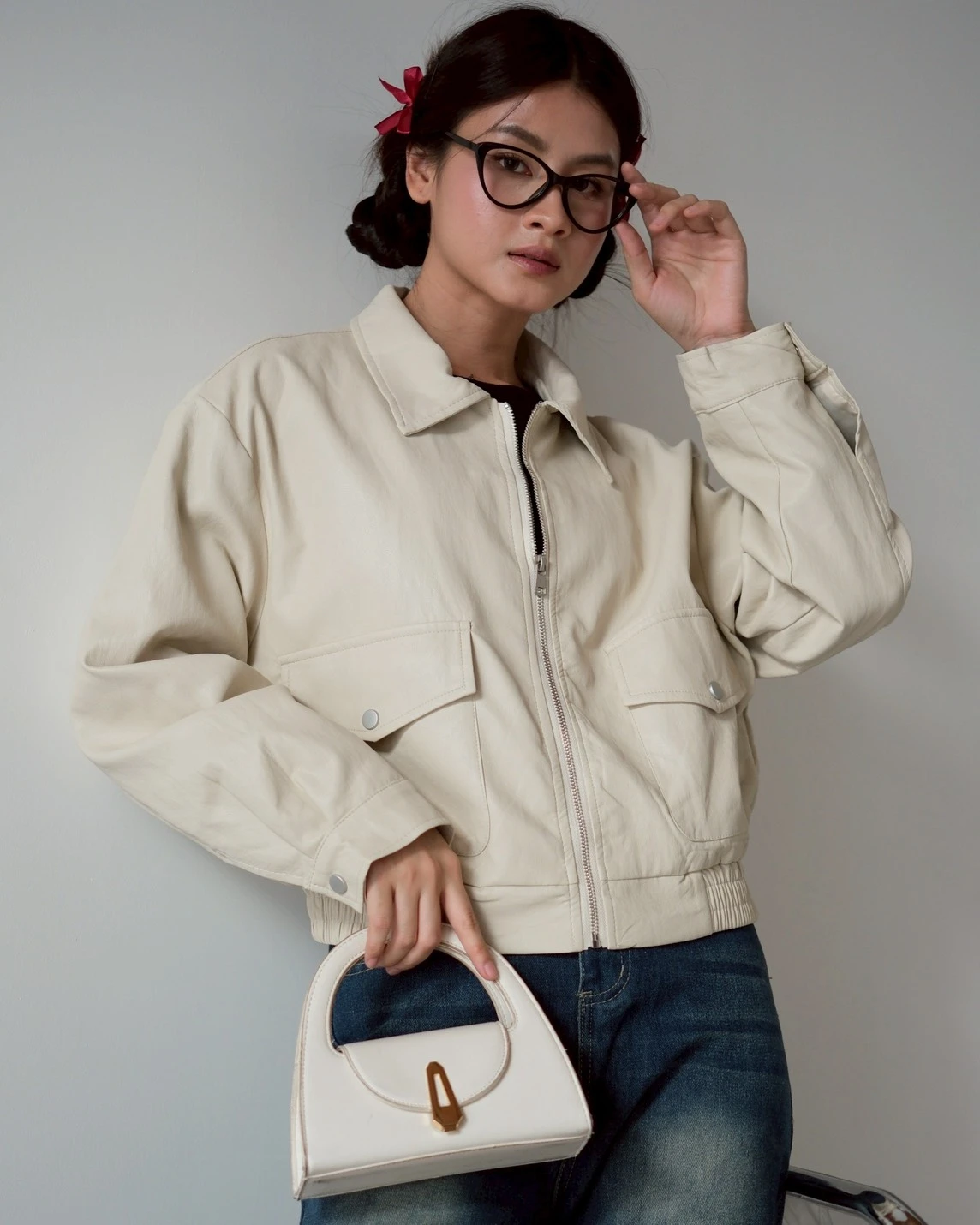 Gisya Leather Jacket Kode 8660 Beige