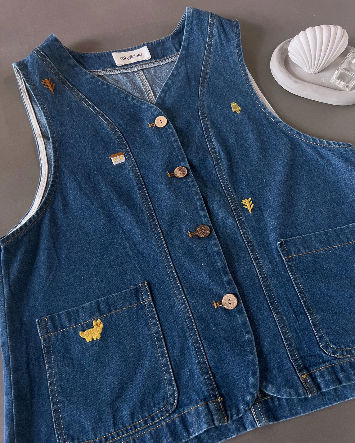Heliora Denim Vest Dark Blue