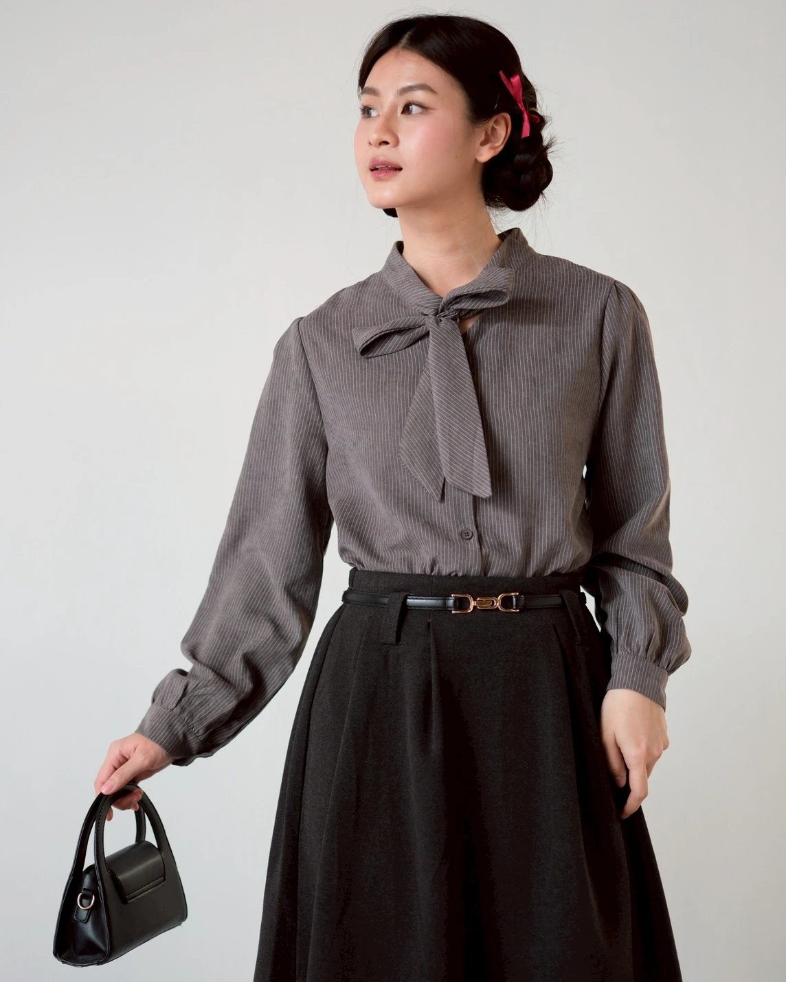 Ilyora Stripe Shirt Kode 311-1 Dark Grey