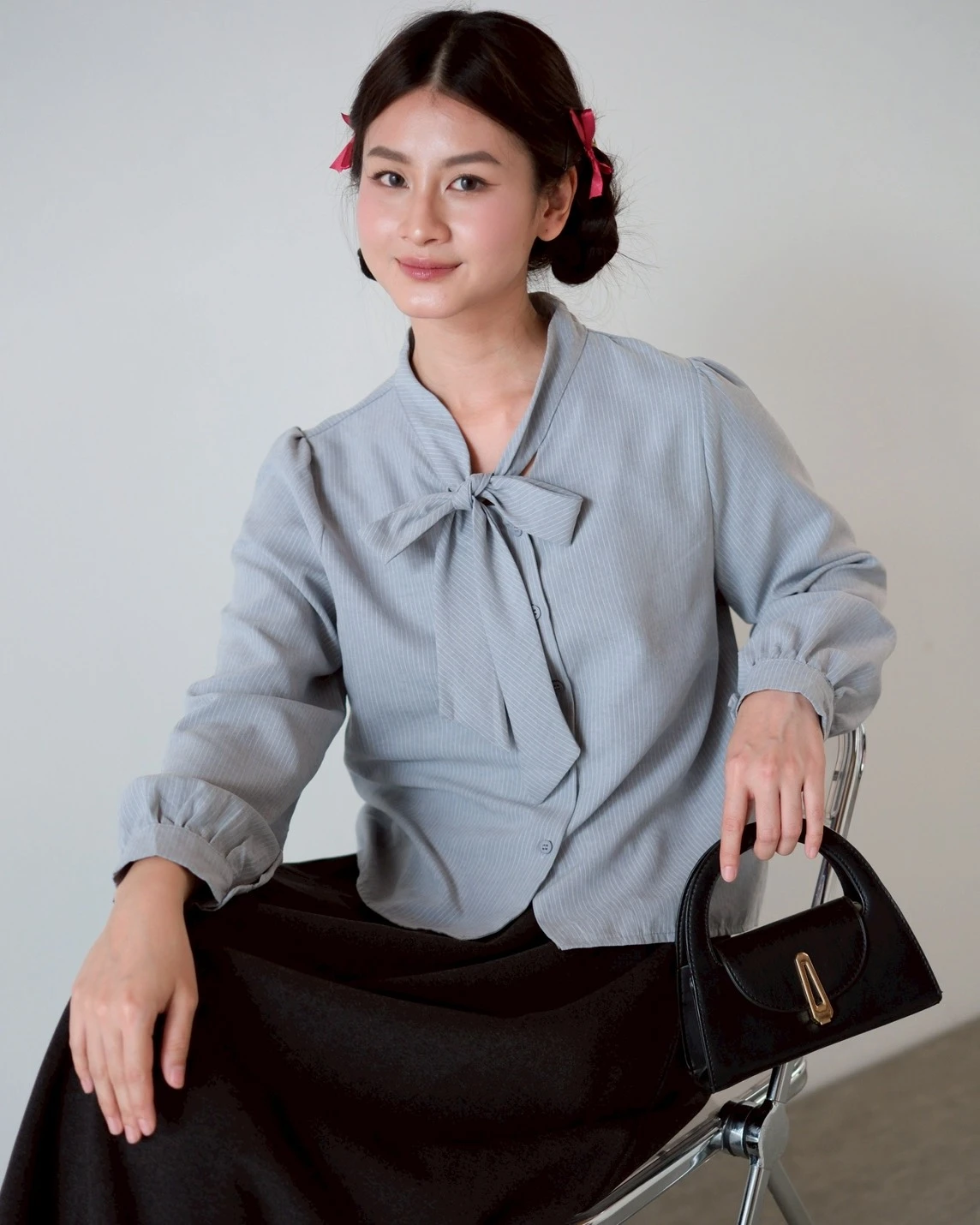 Ilyora Stripe Shirt Kode 311-1 Grey