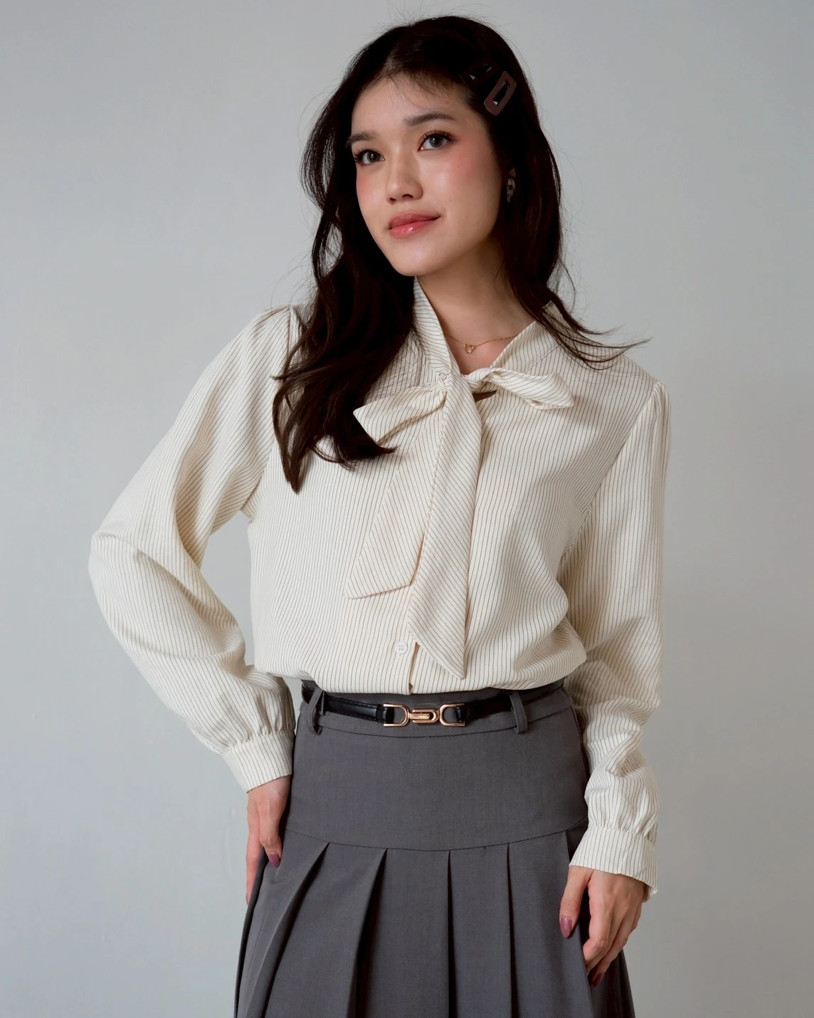 Ilyora Stripe Shirt Kode 311-1 Ivory