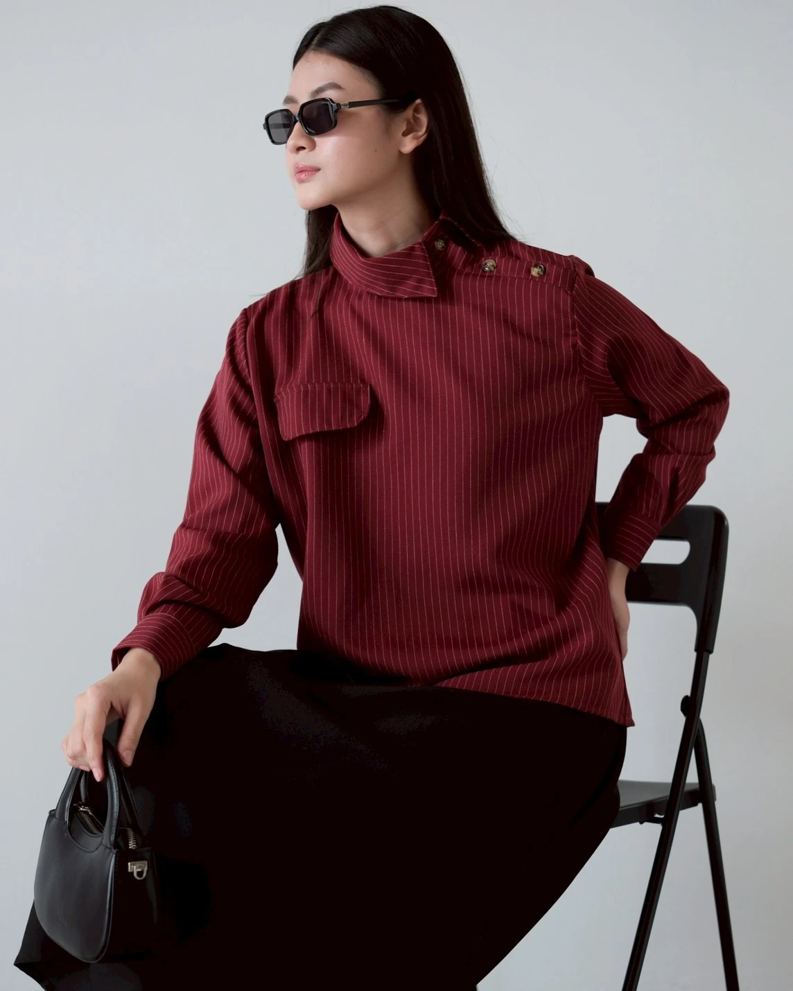 Iravia Stripe Blouse Kode 26325 Maroon