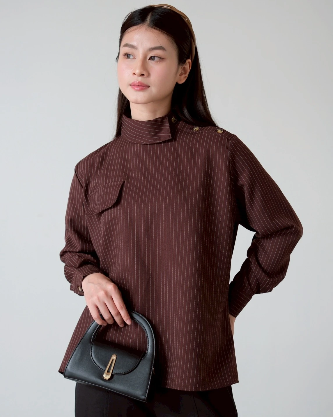 Iravia Stripe Blouse Kode 26325 Coffee