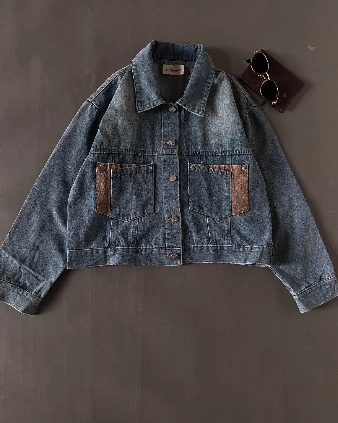 Jelka Denim Jacket Kode 194M Medium Blue-Cream