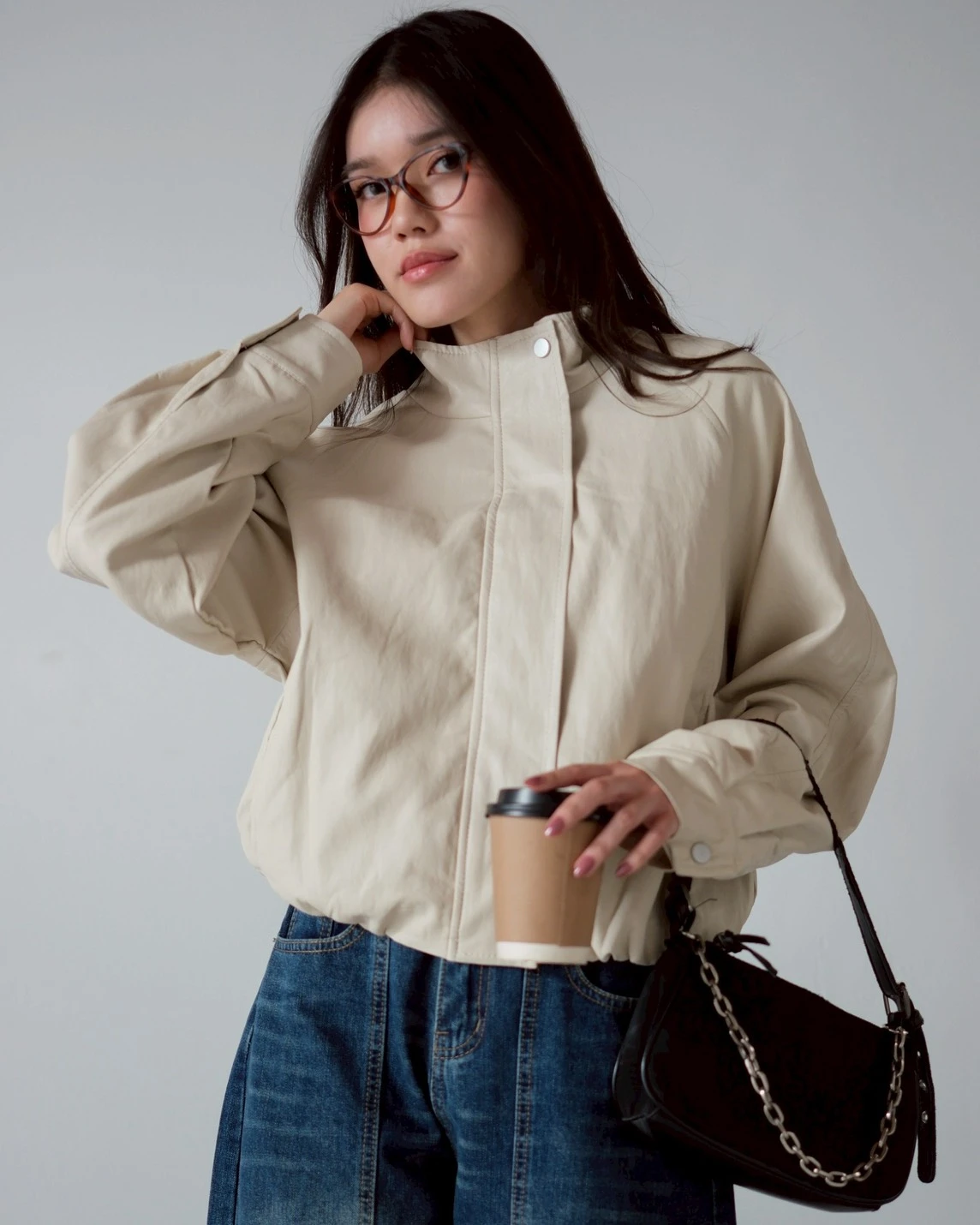Jovelia Leather Jacket Kode 8680 Beige