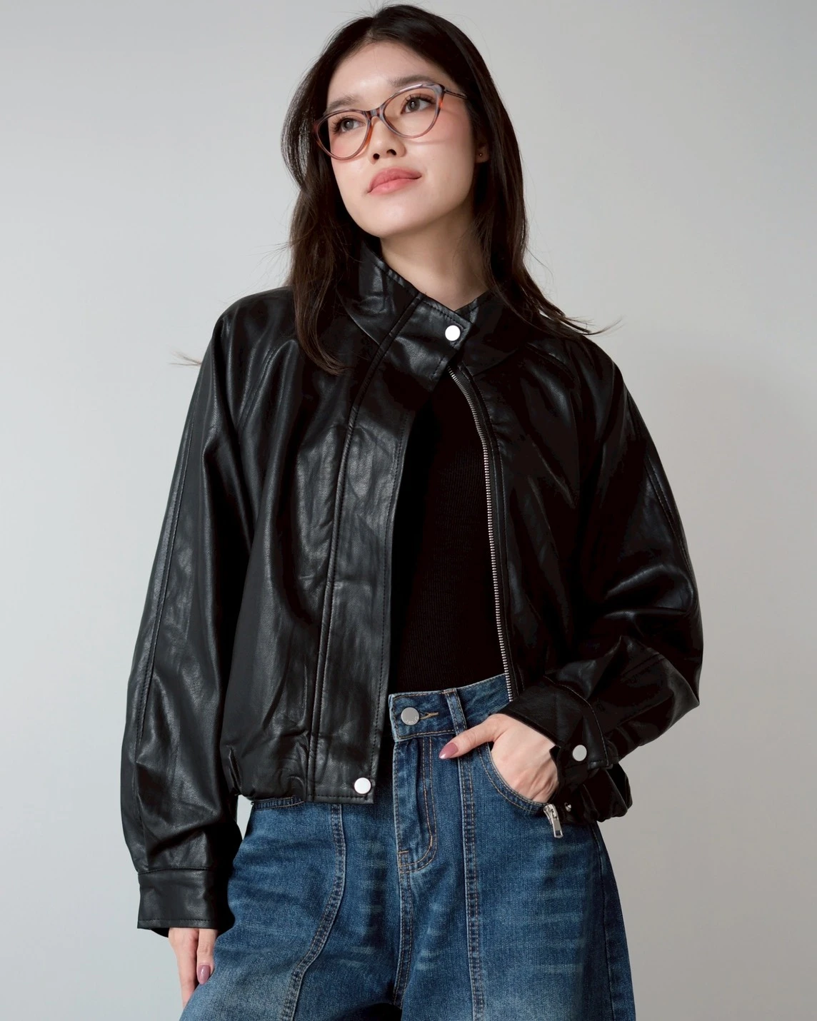 Alternative view of Jovelia Leather Jacket Kode 8680 Black