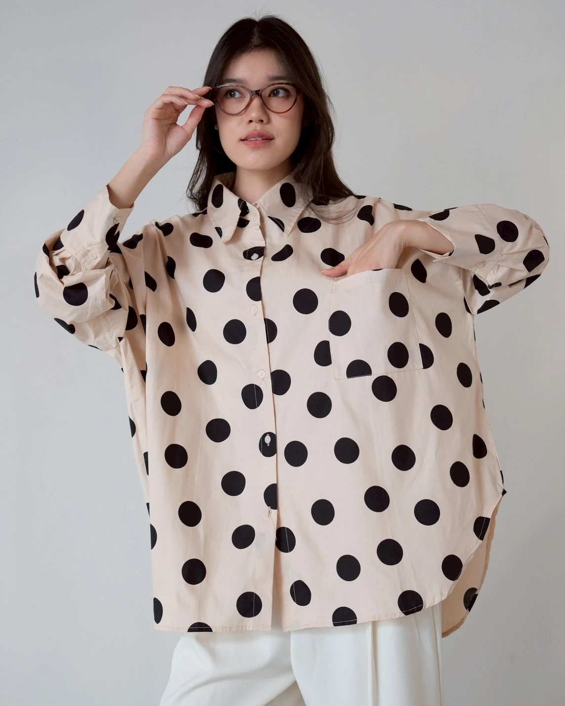 Laviera Polka Shirt Cream-Black
