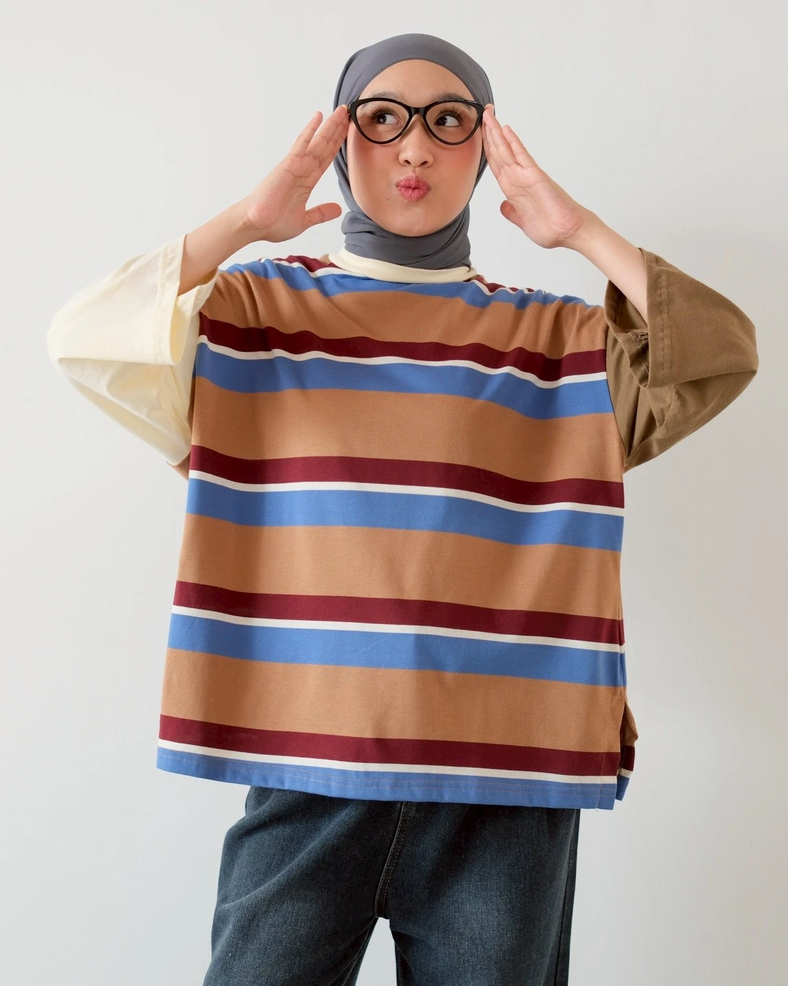 Imago Stripe Sleeve Top Milo-Blue