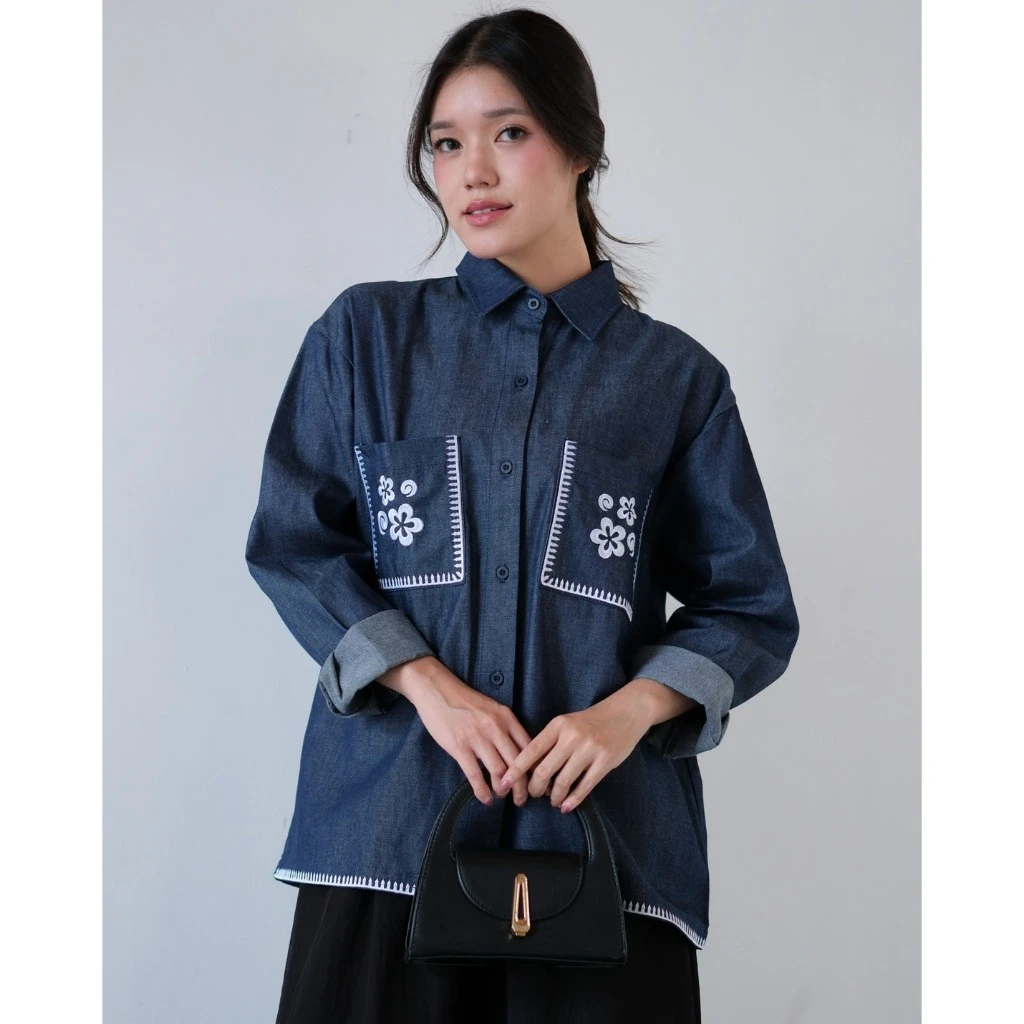 Alkya Denim Blouse Dark Blue