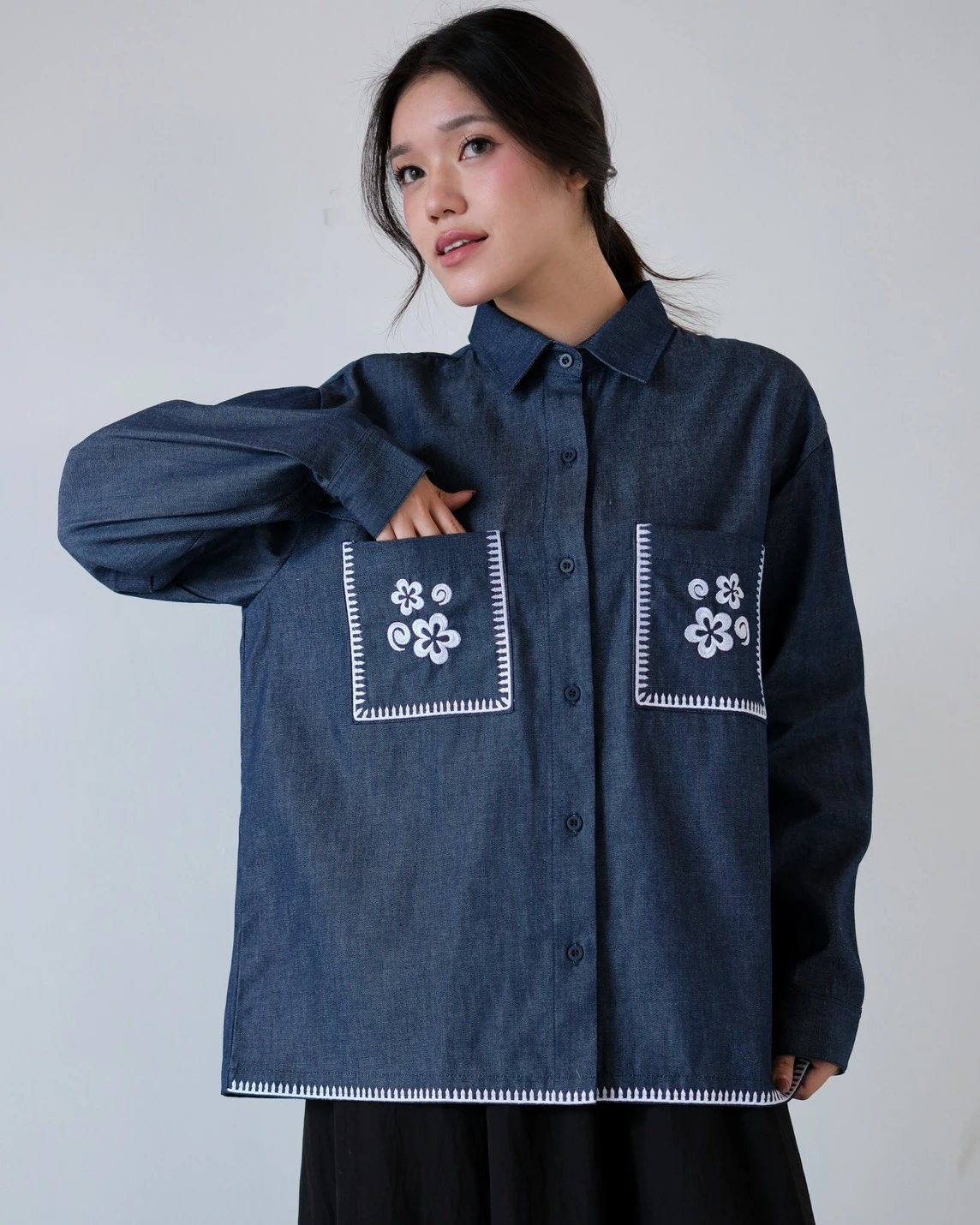 Alternative view of Alkya Denim Blouse Dark Blue