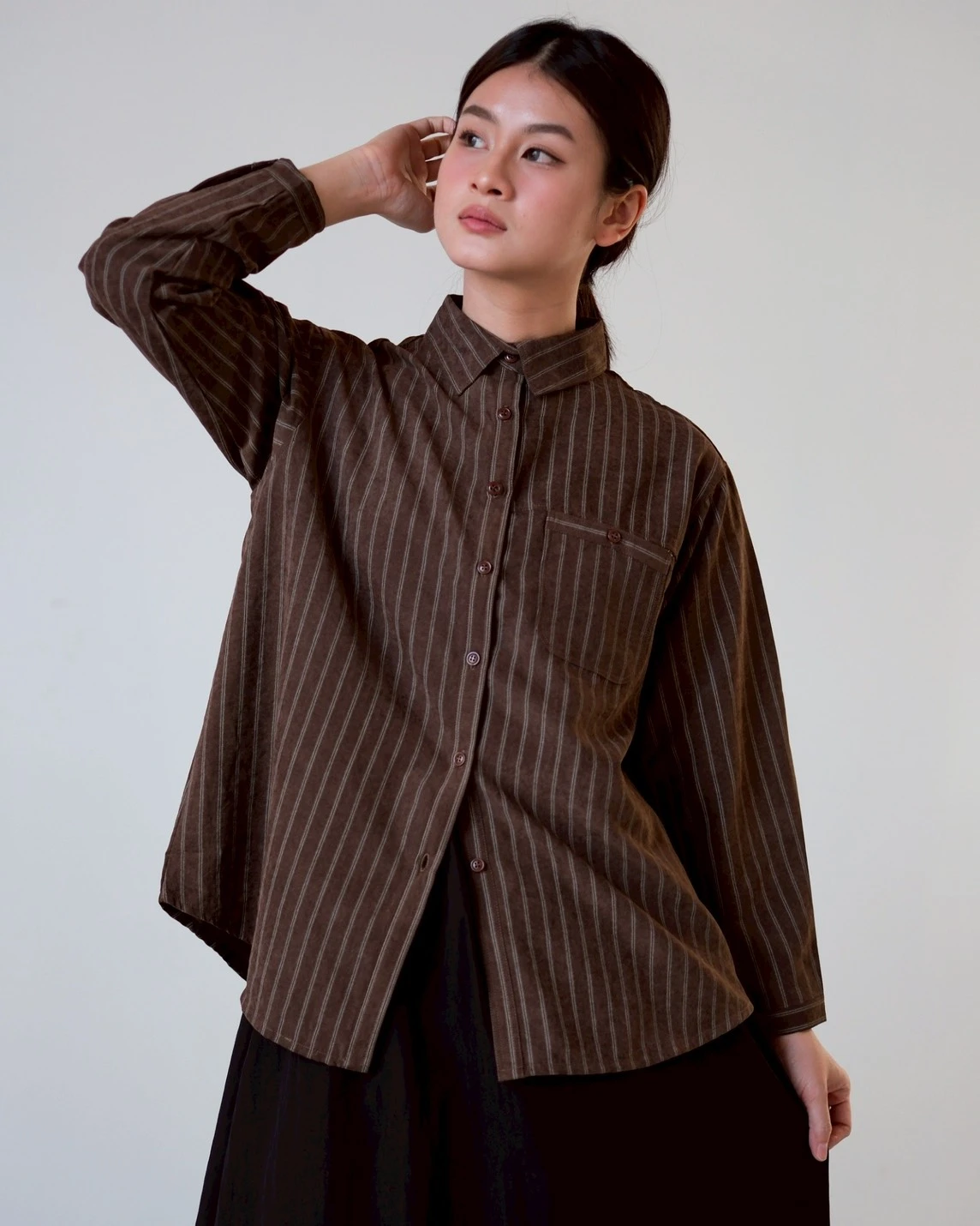 Cliona Stripe Shirt Kode N856-3 Coffee - Image 3