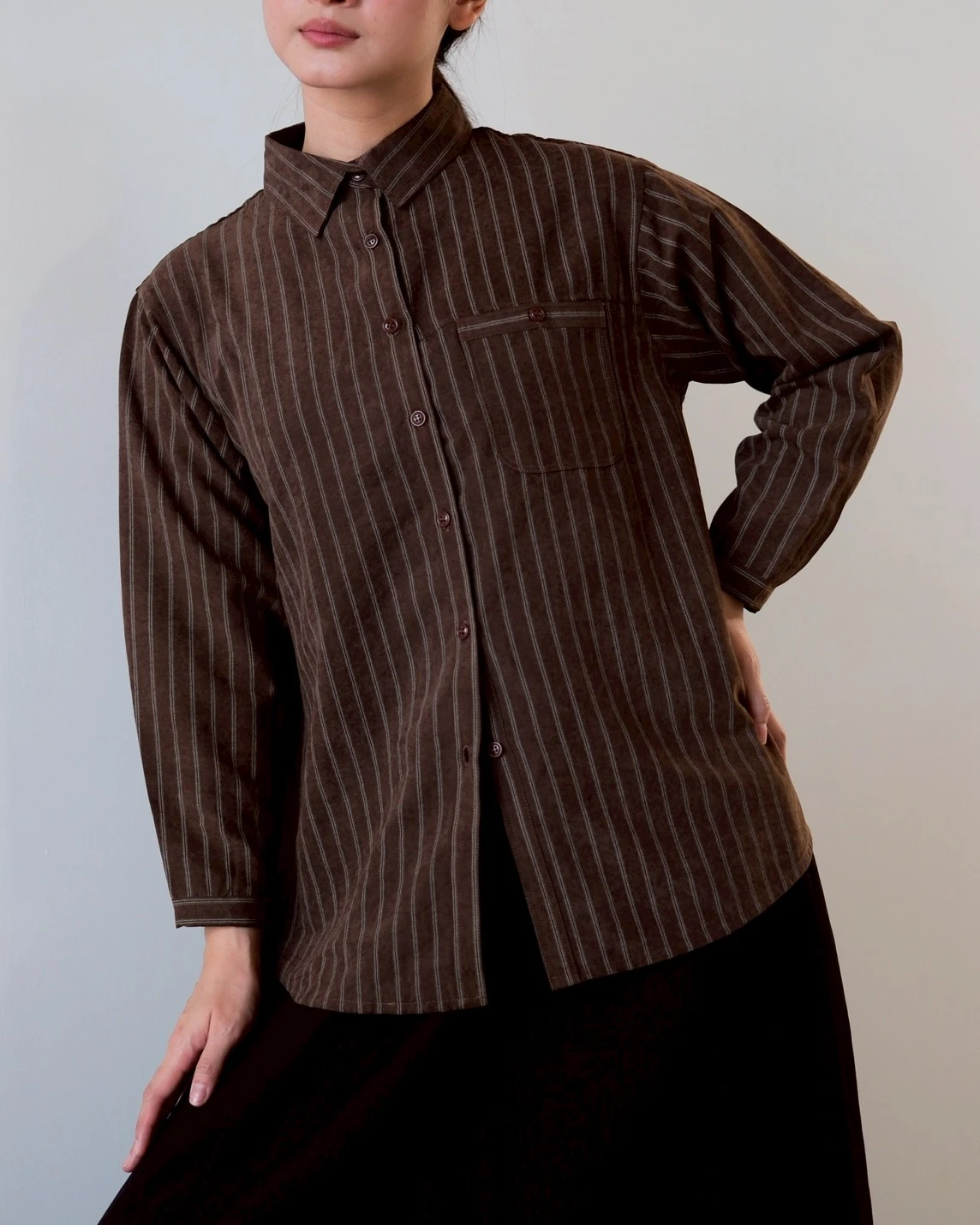 Alternative view of Cliona Stripe Shirt Kode N856-3 Coffee