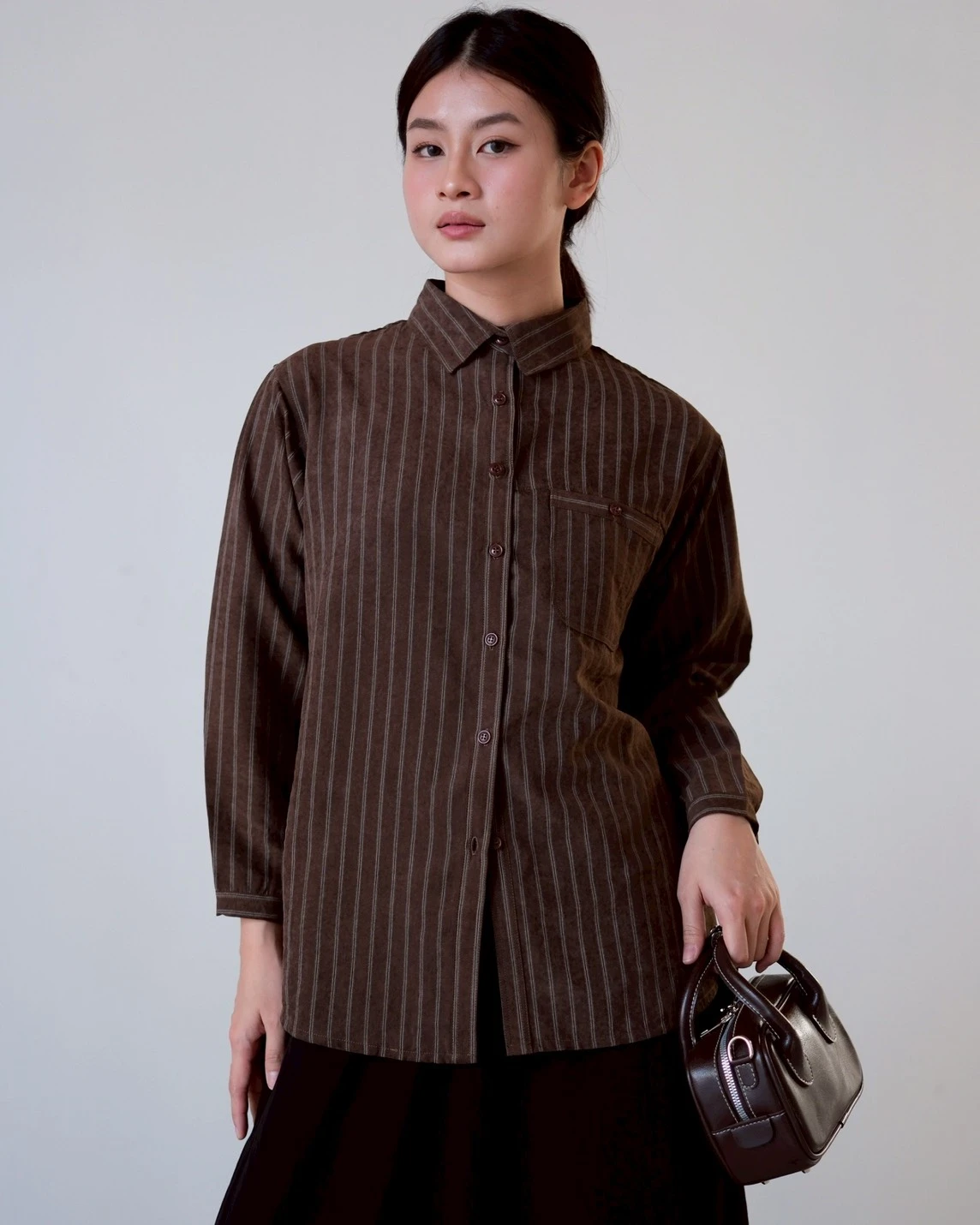 Cliona Stripe Shirt Kode N856-3 Coffee