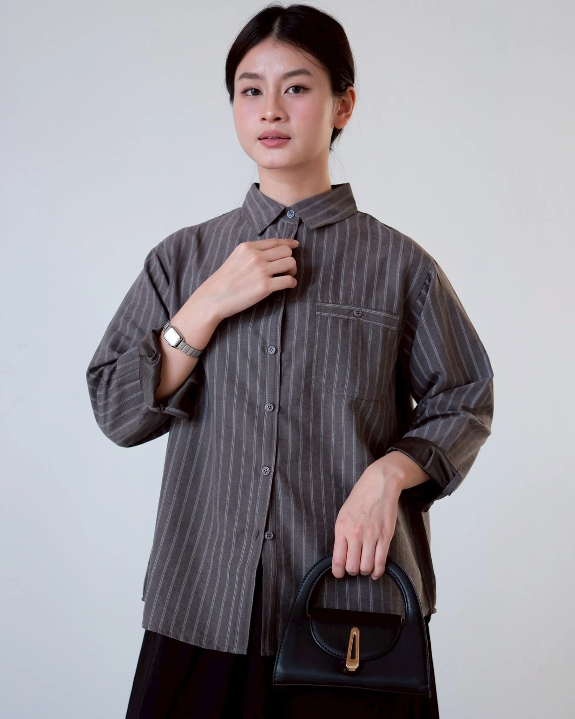 Cliona Stripe Shirt Kode N856-3 Dark Grey